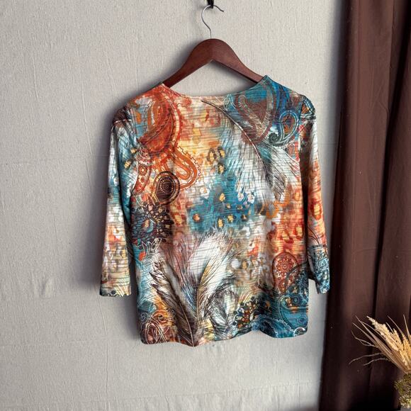 Alfred Dunner Top Size PS Multicolor Abstract Animal Print Cheetah Bling Detail - Picture 6 of 10